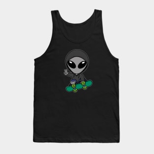 Skateboarding Gray Space Alien Extraterrestrial Tank Top